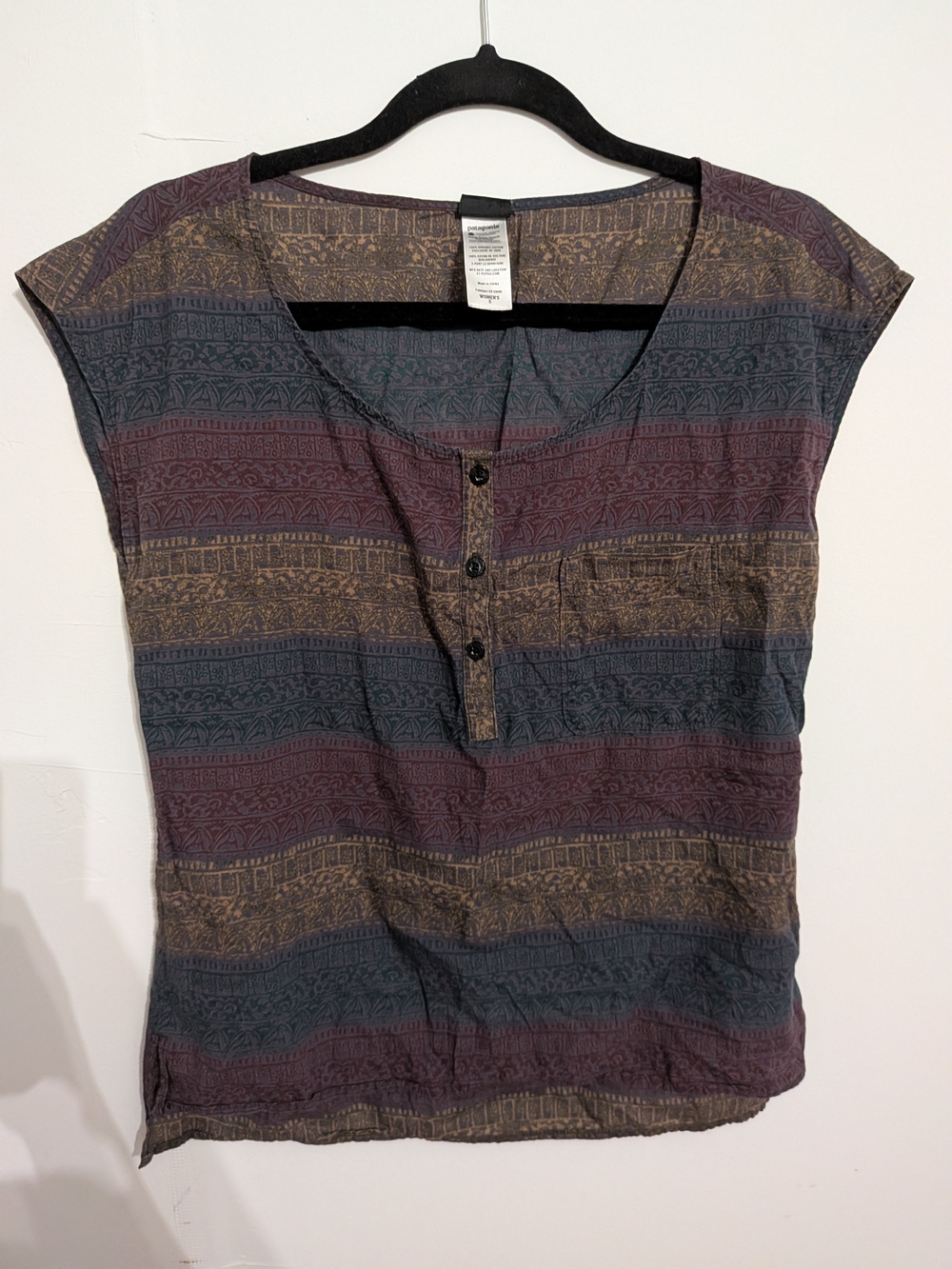 Patagonia Striped Scoop Neck Top in Burgundy, Teal & Brown